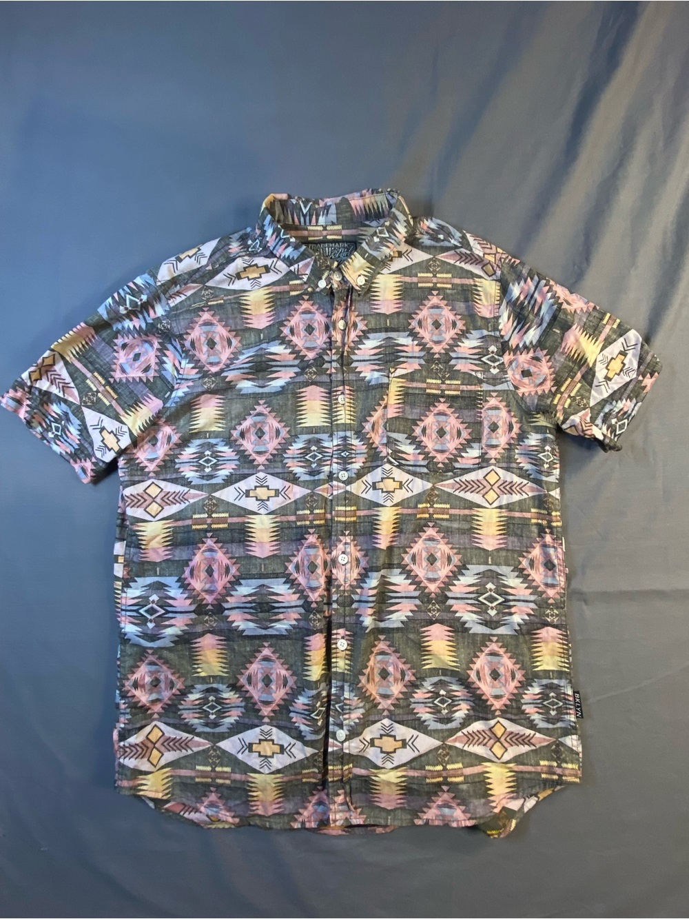 Brooklyn Cloth Short-Sleeve Aztec Button-Down in Pink, Gray, Yellow